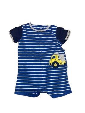 Carters Blue Striped Truck Baby Romper Size 18 Month